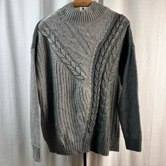 Vera Wang Women's Gray Cable Knit Turtleneck Sweater - Picture 2 of 12